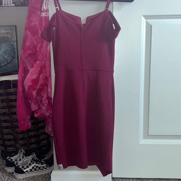 Maroon BCX mini off the shoulder formal dress - Picture 2 of 3